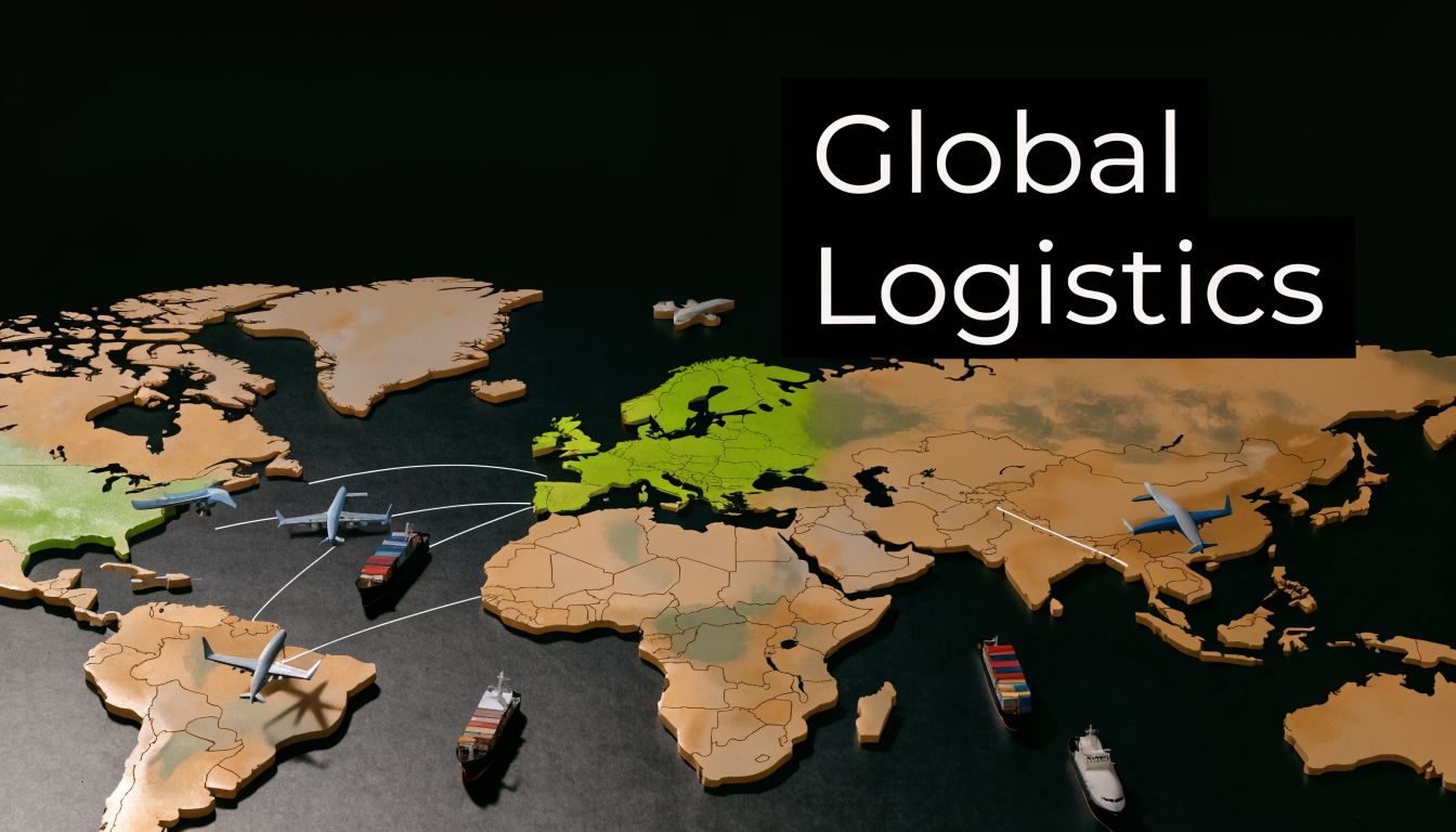 A wooden world map with toy airplanes and cargo ships, representing global trade and supply chain logistics.